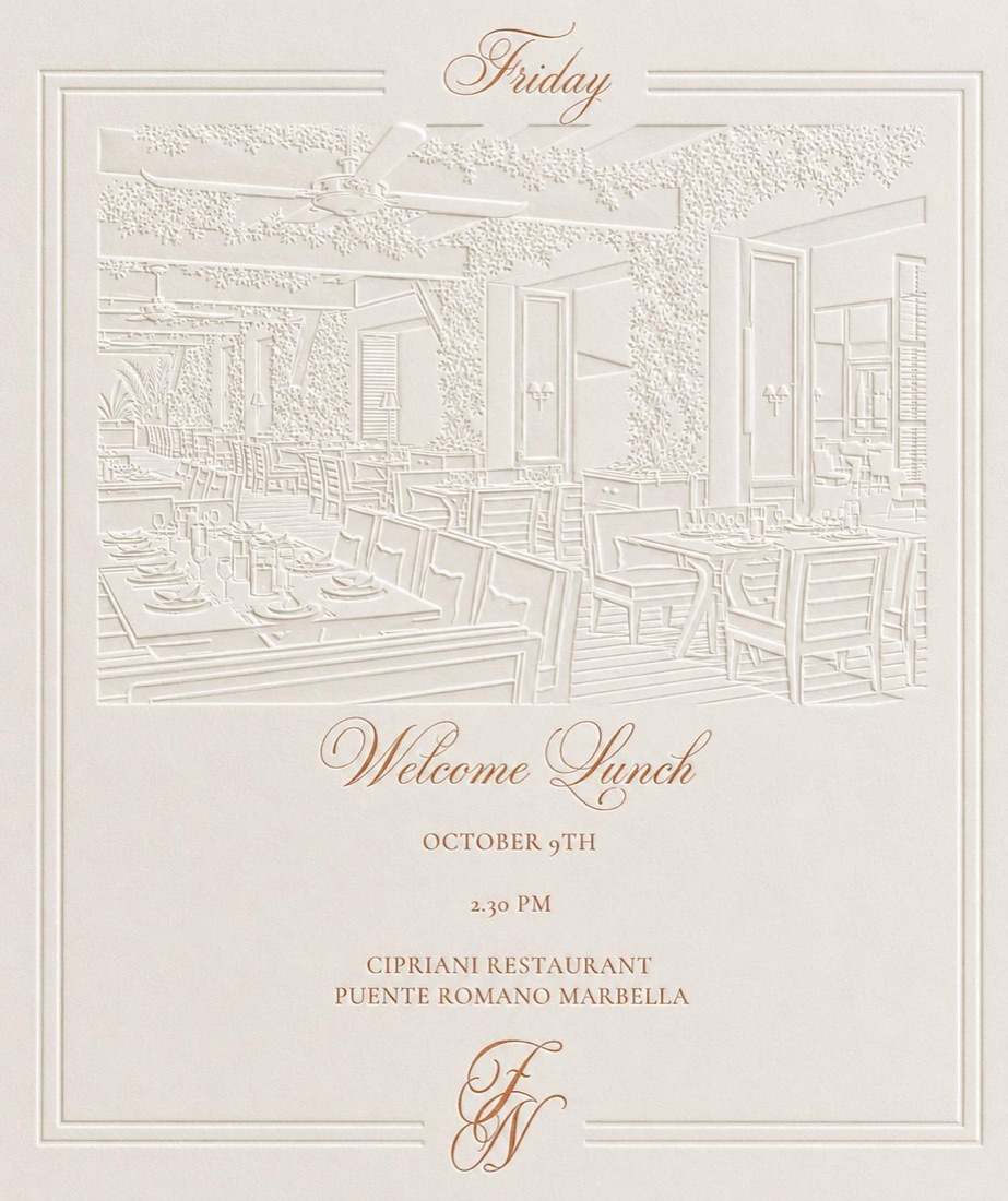 The Friday card: Welcome Lunch at Cipriani, Puente Romano Marbella, above the embossed dining room